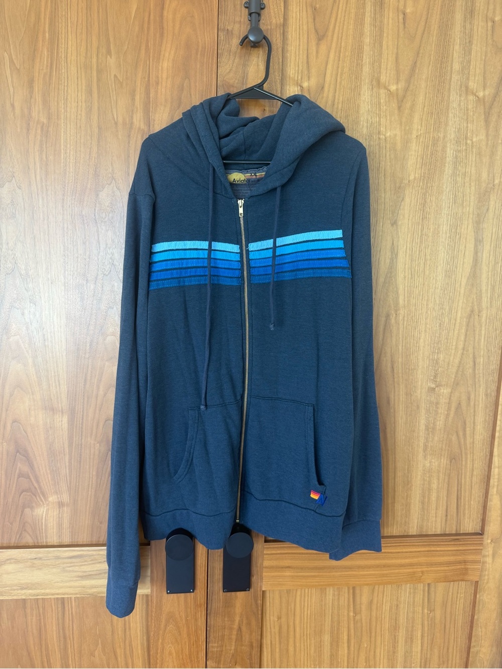 Aviator nation Men's Navy Zip-Up Hoodie with Blue Stripe Accent